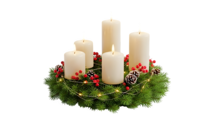 Advent wreath with candles isolated on transparent background