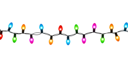 Colorful christmas lights string isolated on transparent background