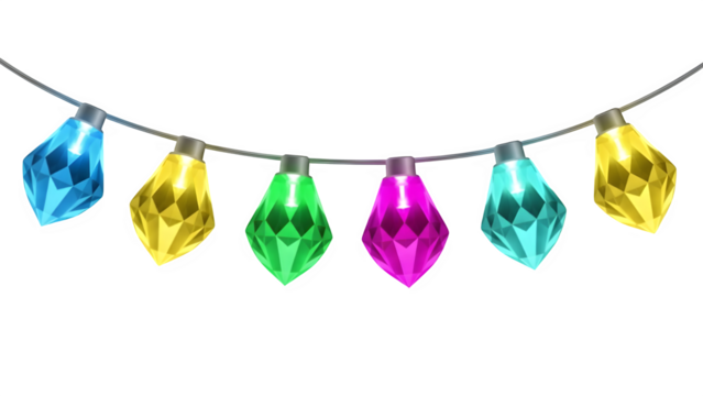 Colorful christmas lights string isolated on transparent background