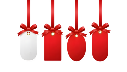 Red and white gift tags isolated on transparent background