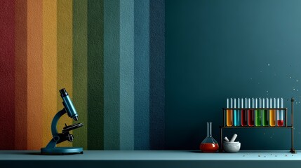 Laboratory Equipment and Colorful Background for Scientific Research.