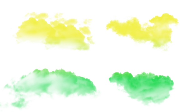 Abstract clouds with green and yellow gradient on transparent backdrop