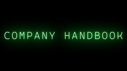 Green Neon Sign Reads COMPANYHANDBOK Against Black Background company handbook text
