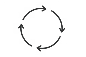 Circular arrows forming a loop showing renewal, recycling process, workflow, refresh and continuous cycle on transparent background