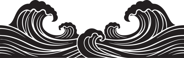 Stylized black and white waves border design