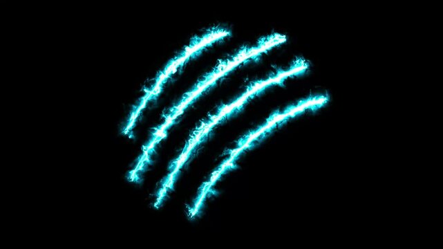 Aqua color claw effect animated animal scratch effect flaming scratch light effect 4k neon fire scratch looping ,fire slash effect on black background.