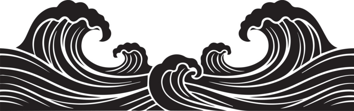 Stylized black and white waves border design