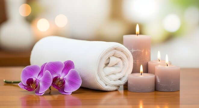spa still life with candles and orchid