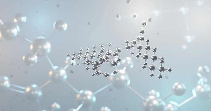 Orlistat rotating 3d molecule, molecular structure of lipase inhibitor seamless video
