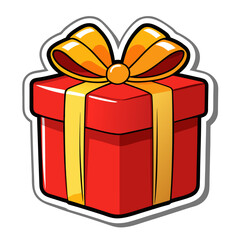 Gift Box of Celebration sticker: A radiant red gift box adorned with a golden ribbon and bow, ready to bestow joy and anticipation upon the recipient. It captures the essence of special occasions.