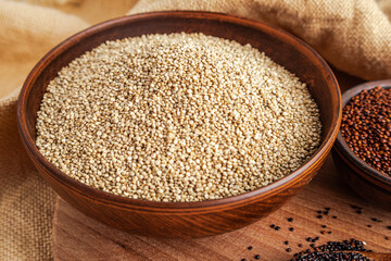 White quinoa in a clay bowl