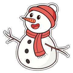 Winter's Cheerful Companion sticker: A friendly snowman, complete with a carrot nose, rosy cheeks, and a warm hat and scarf, stands ready to embrace the chilly season. 