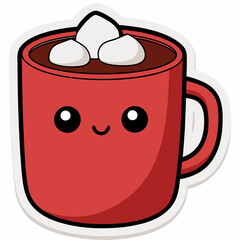 Cozy Mug of Cocoa sticke: A cheerful cartoon mug overflows with steaming cocoa, topped with fluffy marshmallows, creating a warm, inviting image, perfect for adding a touch of sweetness to any design.