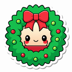 Joyful Holiday Wreath sticker : A cheerful Christmas wreath, adorned with festive details and a delightful smiley face, captures the essence of the holiday season and brings warmth and cheer.