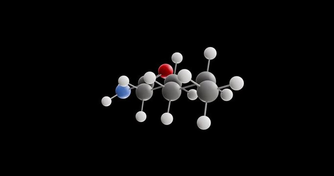 Hexanamide molecule, rotating 3D model of fatty amide, looped video on a black background
