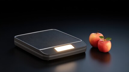 Modern Kitchen Scale With Glowing Icon Next To Fresh Red Apples