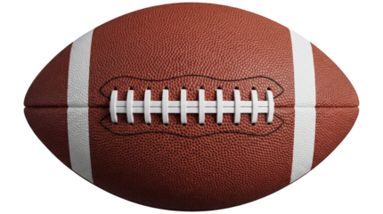 American football PNG isolated on transparent background, brown leather ball with white stripes for sports and game design