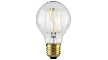 Vintage LED filament light bulb isolated PNG on transparent background, retro style Edison lamp for decorative lighting and design use