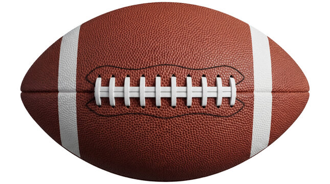 American football PNG isolated on transparent background, brown leather ball with white stripes for sports and game design