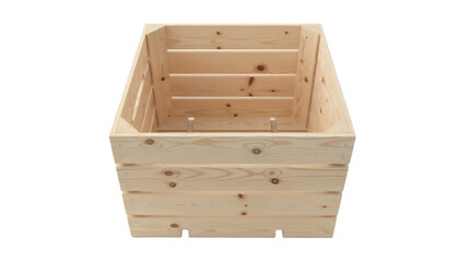 Wooden planter box isolated PNG, natural pine wood crate for plants and flowers on transparent background, rustic container