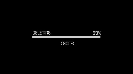 Digital progress bar showing deleting at thirty seven percent with a cancel option on a black background - Powered by Adobe