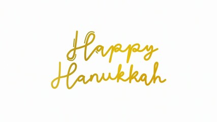 Happy hanukkah One line continuous animated typography intro outro, hand drawn calligraphy monoline vintage text on background, animated Calligraphy lettering animation video golden type on white bg - Powered by Adobe