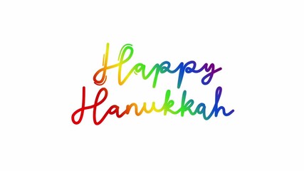 Happy hanukkah One line continuous animated typography intro outro, hand drawn calligraphy monoline vintage text on background, animated Calligraphy lettering animation video rainbow type on white bg  - Powered by Adobe