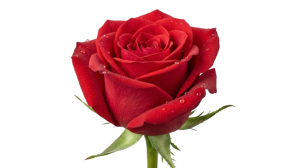 Beautiful red rose isolated PNG on transparent background, romantic flower for love and Valentine s Day designs