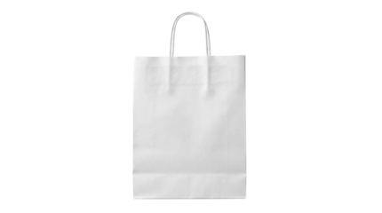 Blank white paper bag isolated PNG, shopping and retail packaging mockup on transparent background for branding and design