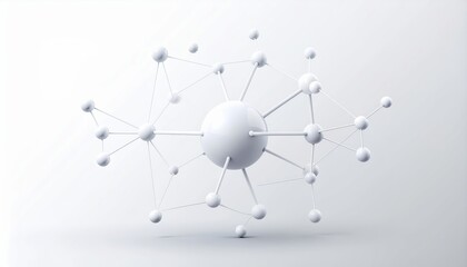 A 3D representation of a molecular structure, featuring interconnected spheres, symbolizing scientific concepts like chemistry and molecular biology.