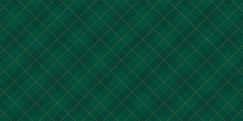 Dark Green Argyle Vector Pattern. Christmas Background. Golf Textile Print. Emerald Diamonds with Gold Accent Lines. Seamless Pattern Tile.