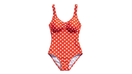 Retro red and white polka dot one piece swimsuit on black background