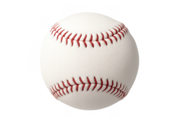 Baseball on transparent background, featuring white leather and prominent red stitching, ready for play