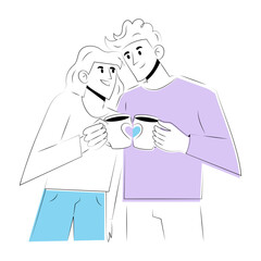 Hand drawn style illustration showing a couple enjoying coffee date