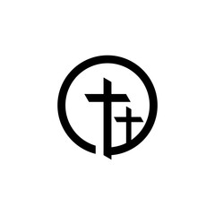A minimalist circular icon with two Christian crosses, symbolizing faith, hope, and the holy gospel for church or ministry branding