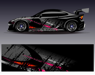 Car wrap design vector. Graphic abstract stripe racing background designs for vehicle, rally, race, adventure and car racing livery