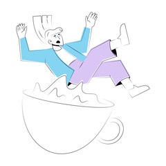 A doodle style illustration showing coffee addiction