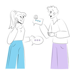 A doodle style illustration showing exchanging thoughts