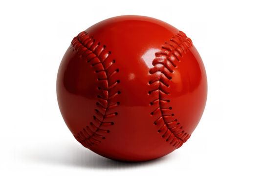 Red baseball with classic stitching on a transparent background, representing sports, game, and competition