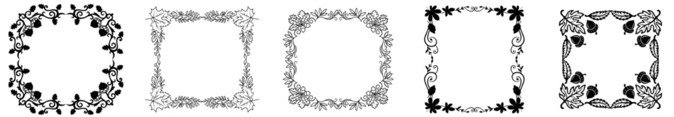 Thanksgiving Fall Frames Bundle — Autumn Square and Rectangle Borders with Leaves, Acorns, Pumpkins and Botanical Harvest Ornaments