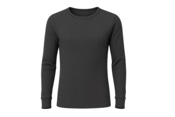 Dark grey ribbed long-sleeved shirt, isolated on a transparent background