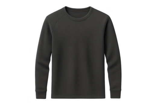 Dark grey men's long-sleeved casual shirt isolated on transparent background.