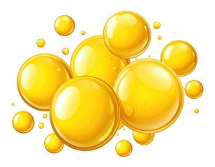 Glossy, golden orbs floating against a white background