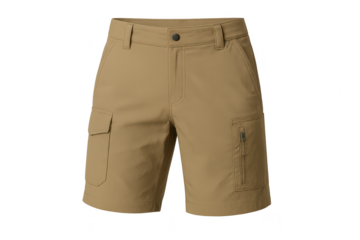 Beige cargo shorts, modern hiking apparel, isolated on transparent background, comfortable