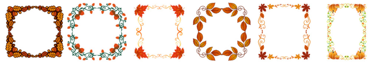 Autumn Fall Frames & Borders — Square and Rectangle Thanksgiving Leaf, Pumpkin, Acorn & Botanical Ornaments Set