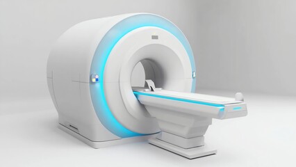 A clean, sophisticated 3D rendered medical MRI (Magnetic Resonance Imaging) machine on a sterile white background