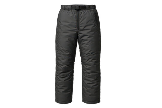 Dark grey insulated snow pants isolated on a clean transparent background