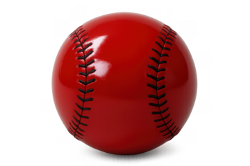 Baseball red ball with black stitching featuring a glossy finish on a transparent background for sports concepts