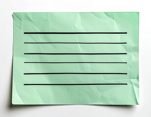 Crumpled green paper with black lines on white