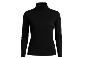 Stylish black turtleneck sweater for women isolated on transparent background